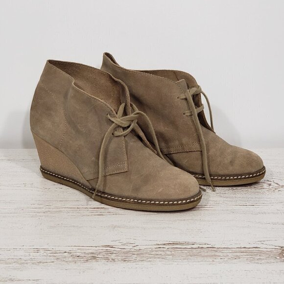 J Crew Tan Suede Wedge Booties Size 9 good pre-owned condition - Picture 1 of 6